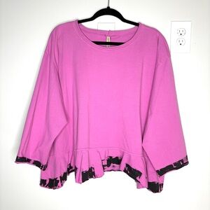 NWT Cynthia Ashby Buffy Blouse Artsy Peplum Oversized Boxy In Pink Size Large